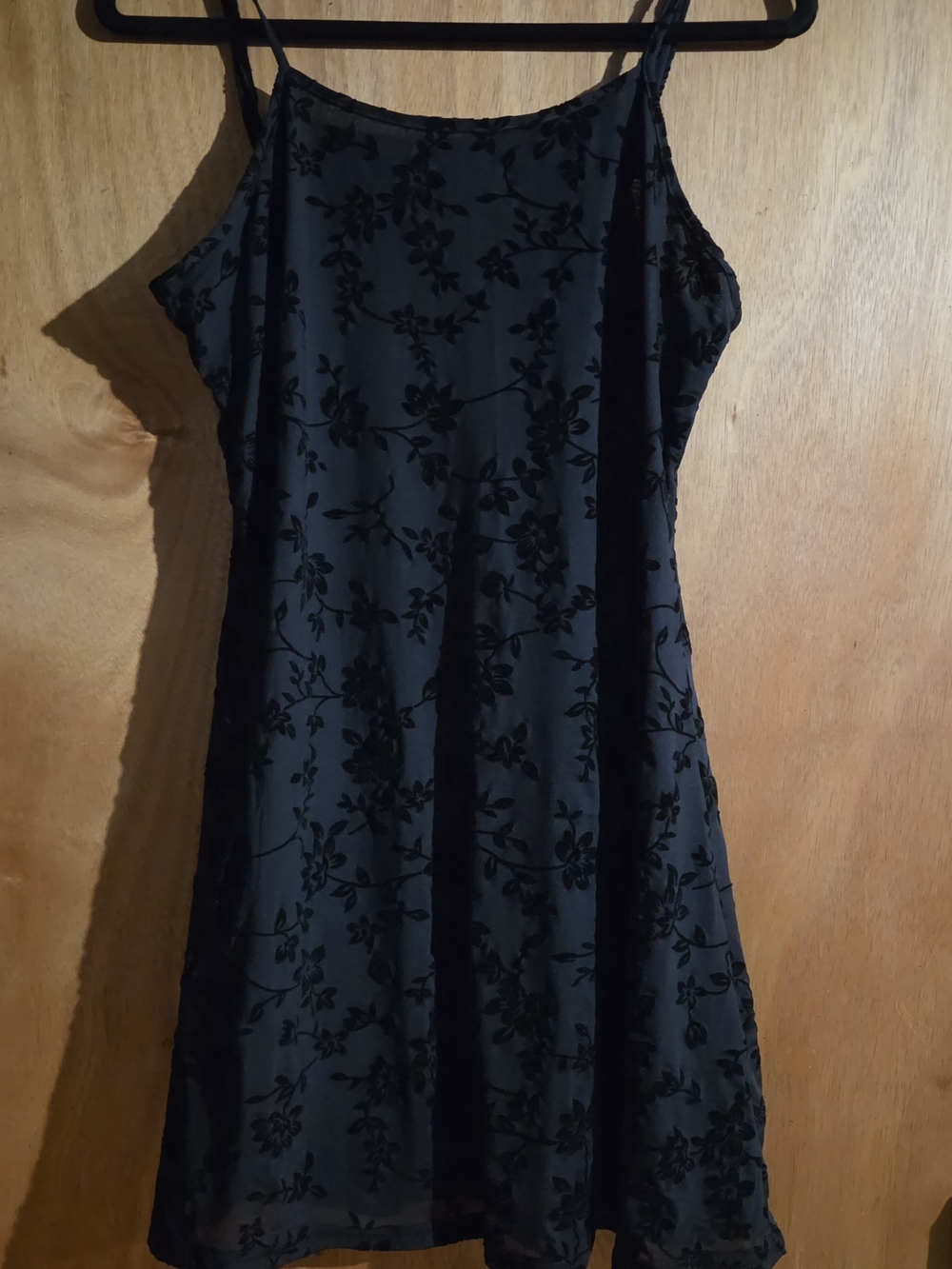 Black Floral Velvet-Print Slip Dress